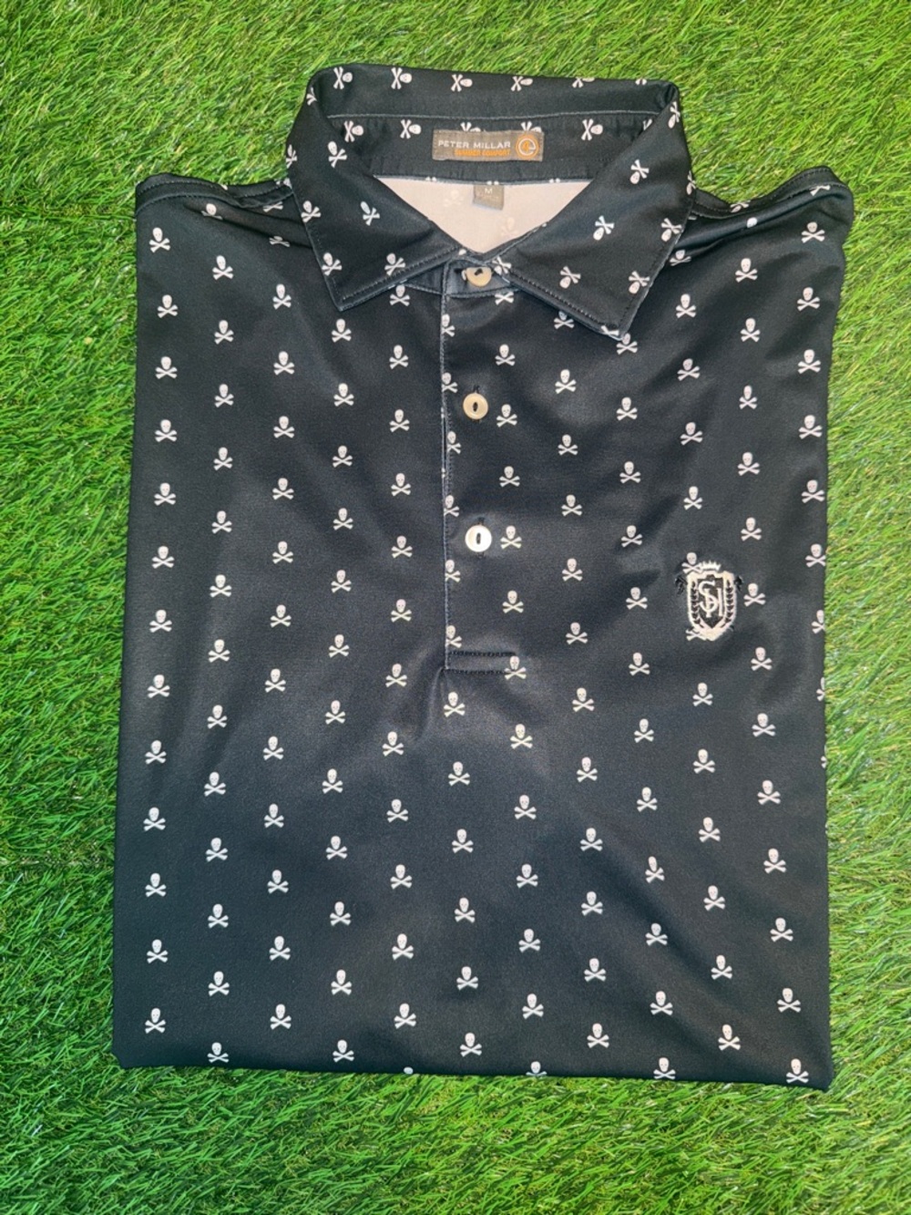 Peter Millar Black Polo with White Skull Print - Men's